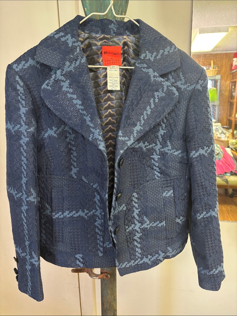 Christian Siriano Blue Patterned Textured Blazer